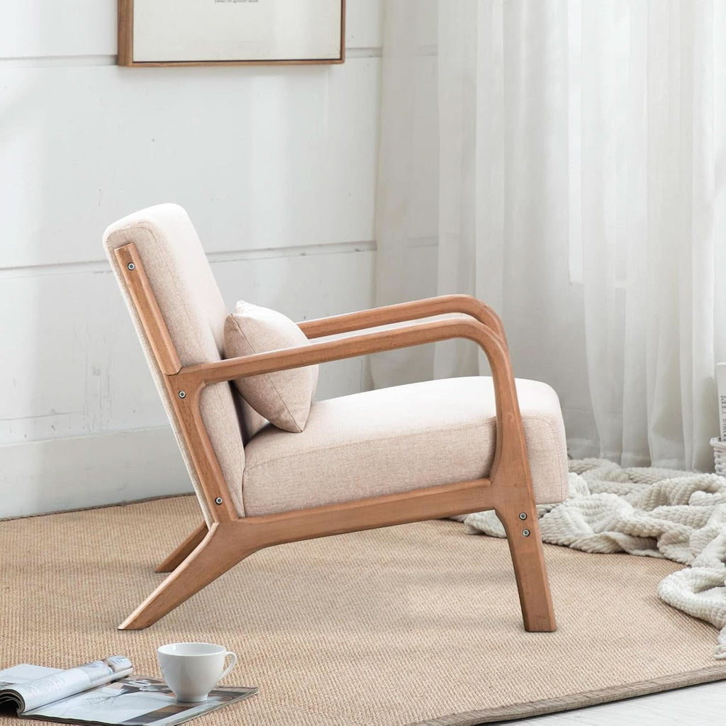 Beige Luxuriously Upholstered Mid Century Modern Chair