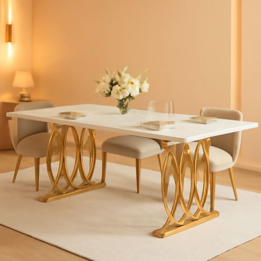 63 Inch Dining Table With Faux Marble Top For Kitchen And Dining Room