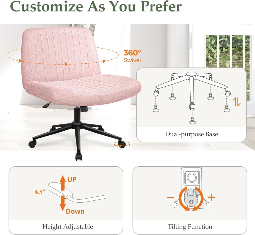 Pink Criss Cross Office Chair With Wheels Armless Swivel