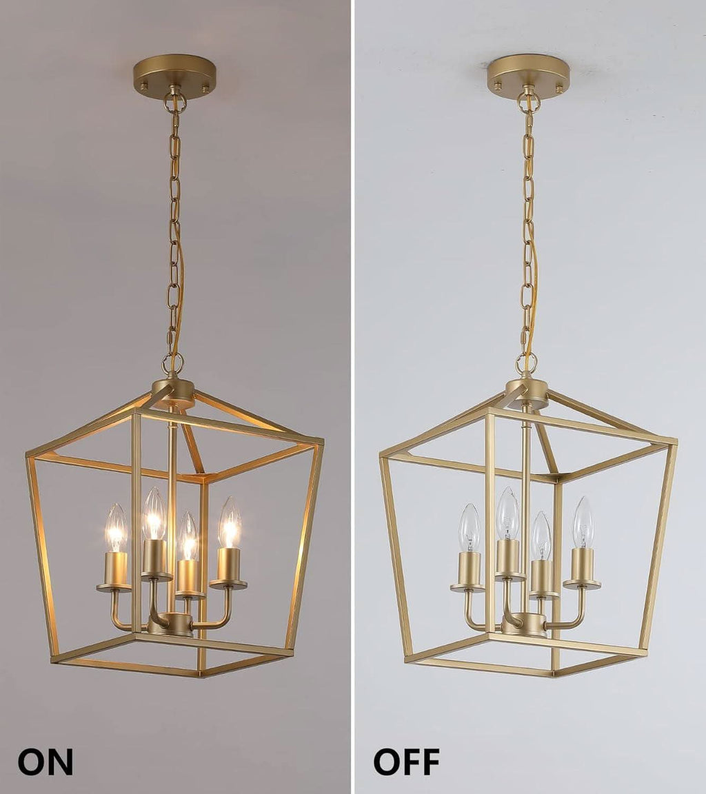 Industrial Gold Four Light Chandelier Lantern Fixture