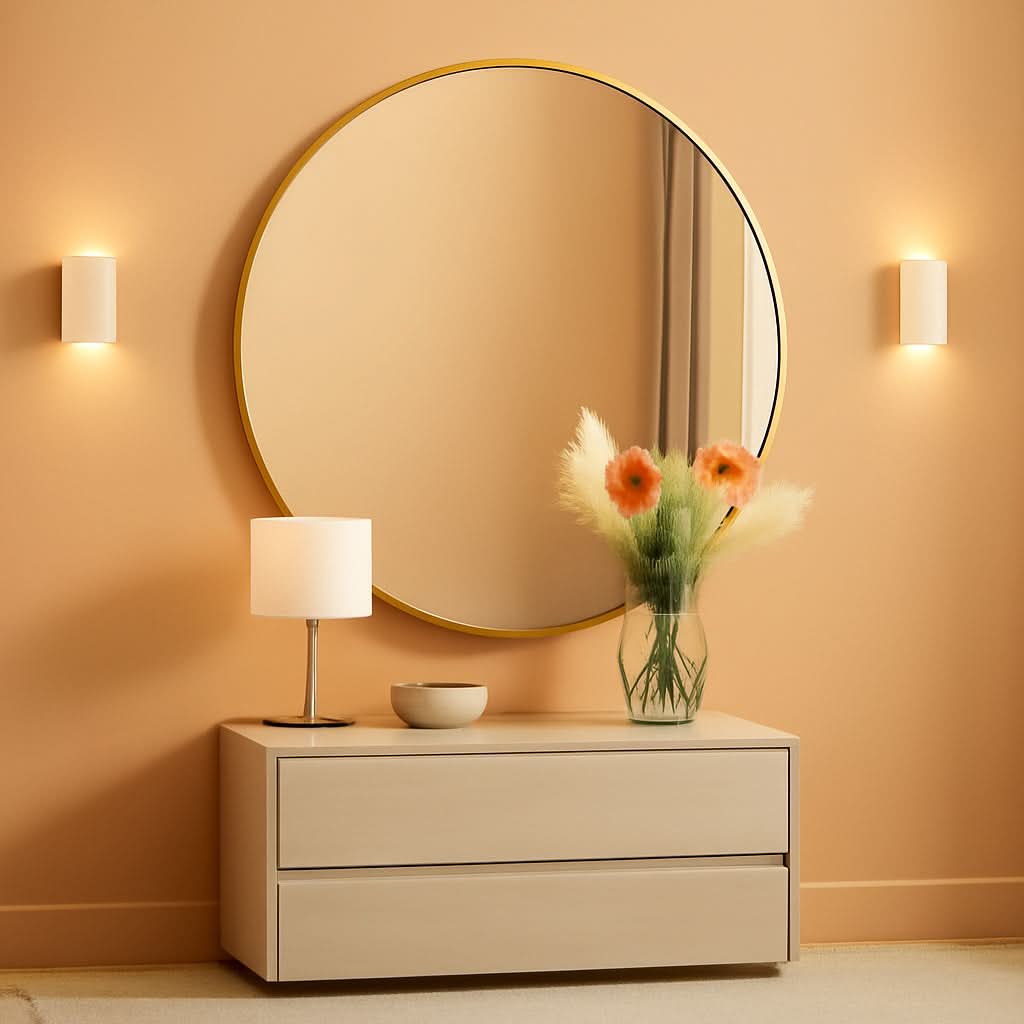 24 Inch Gold Round Mirror Shatterproof For Bathroom Hallway