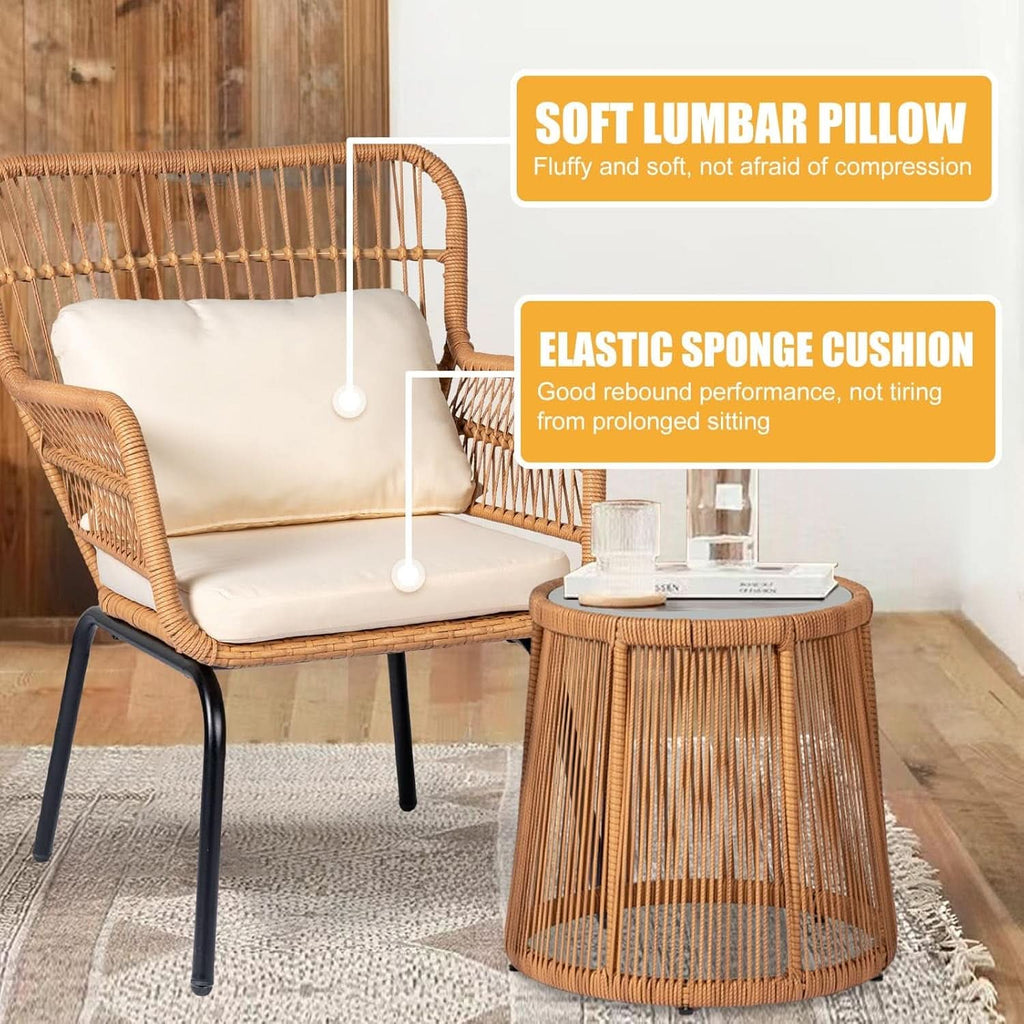 Outdoor Patio Wicker Bistro Set 3 Piece Yellow Beige