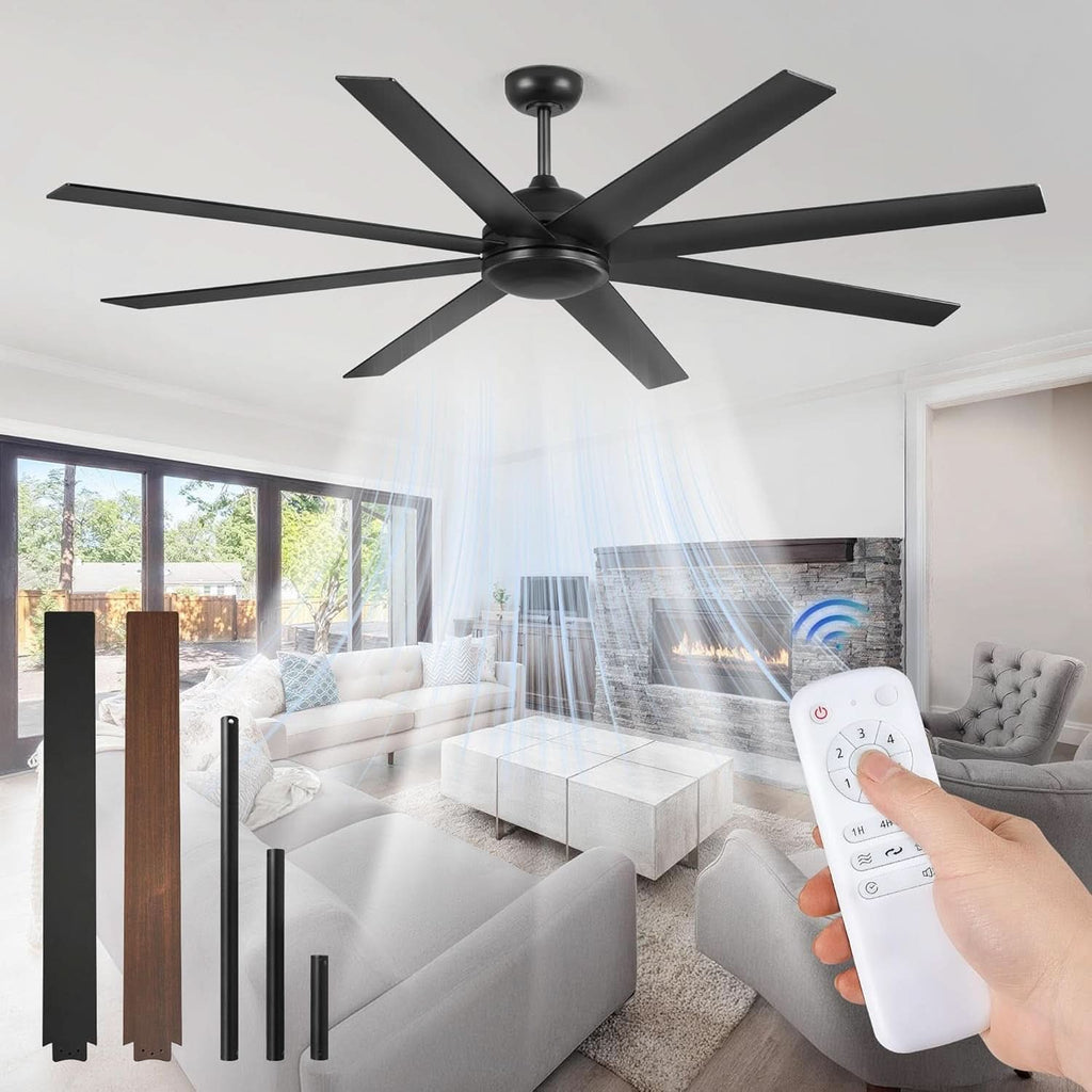 72 Inch Black Ceiling Fan With Remote DC Motor For Indoor Outdoor