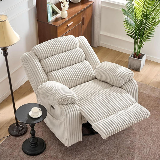 Power Swivel Rocker Recliner Chair With Massage And USB Charging White
