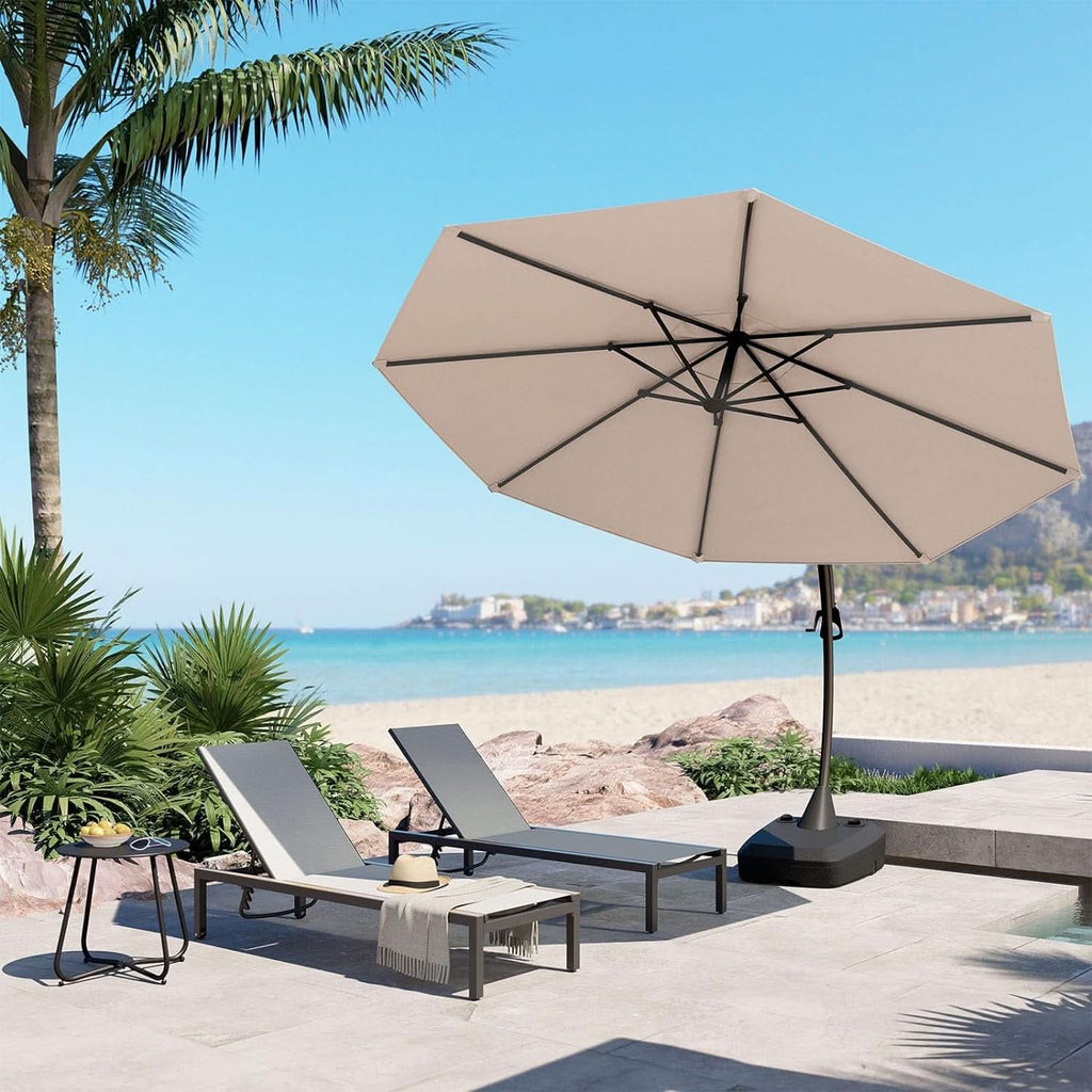 11ft Cantilever Umbrella With Base Champagne Aluminum Outdoor Patio Shade Durable Frame