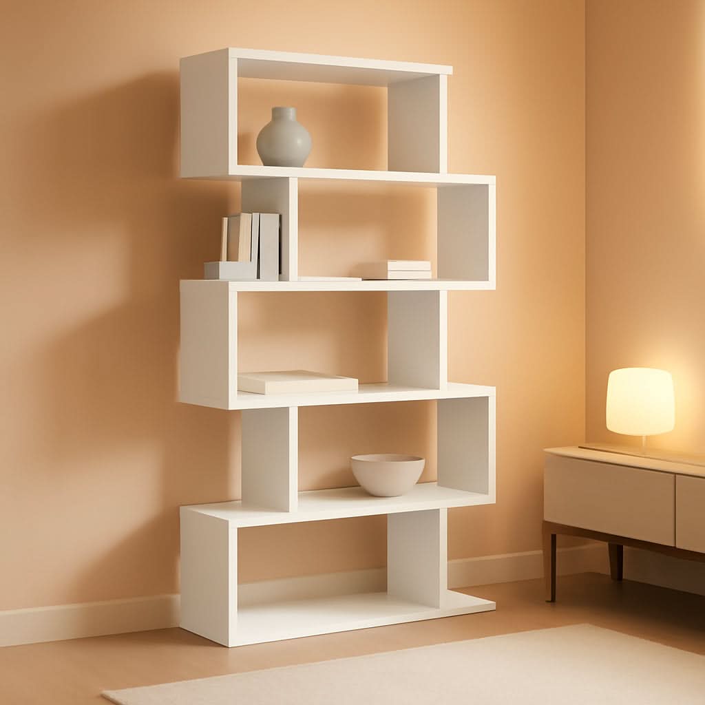 Wooden Bookcase Display Shelf Room Divider 5 Tier White
