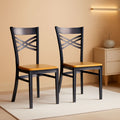 HERCULES Series Clear Coated X Back Metal Restaurant Chair 2 Pack Natural Wood Seat