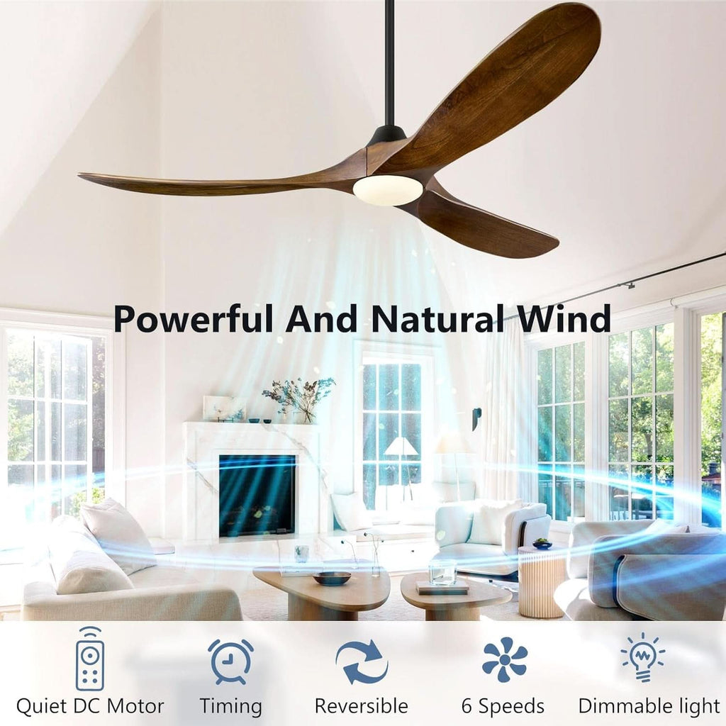 52 Inch Walnut Wood Ceiling Fan With Remote And Integrated Lights