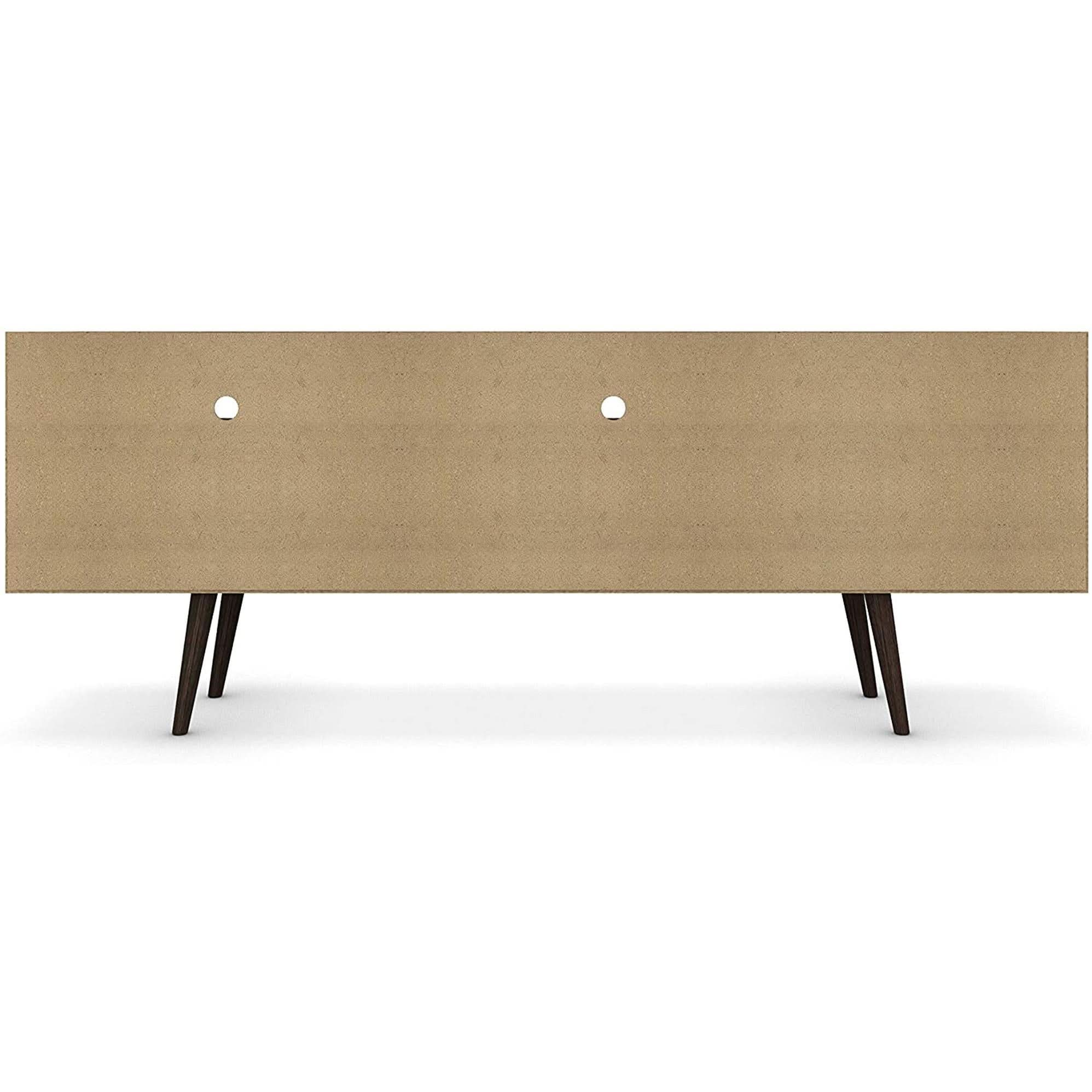 Mid Century TV Stand Solid Wood With Shelves And Cabinet