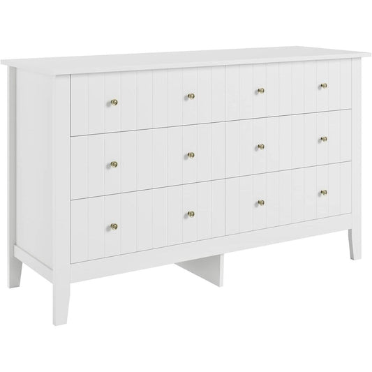 White 6 Drawer Dresser With Deep Space Finish Storage