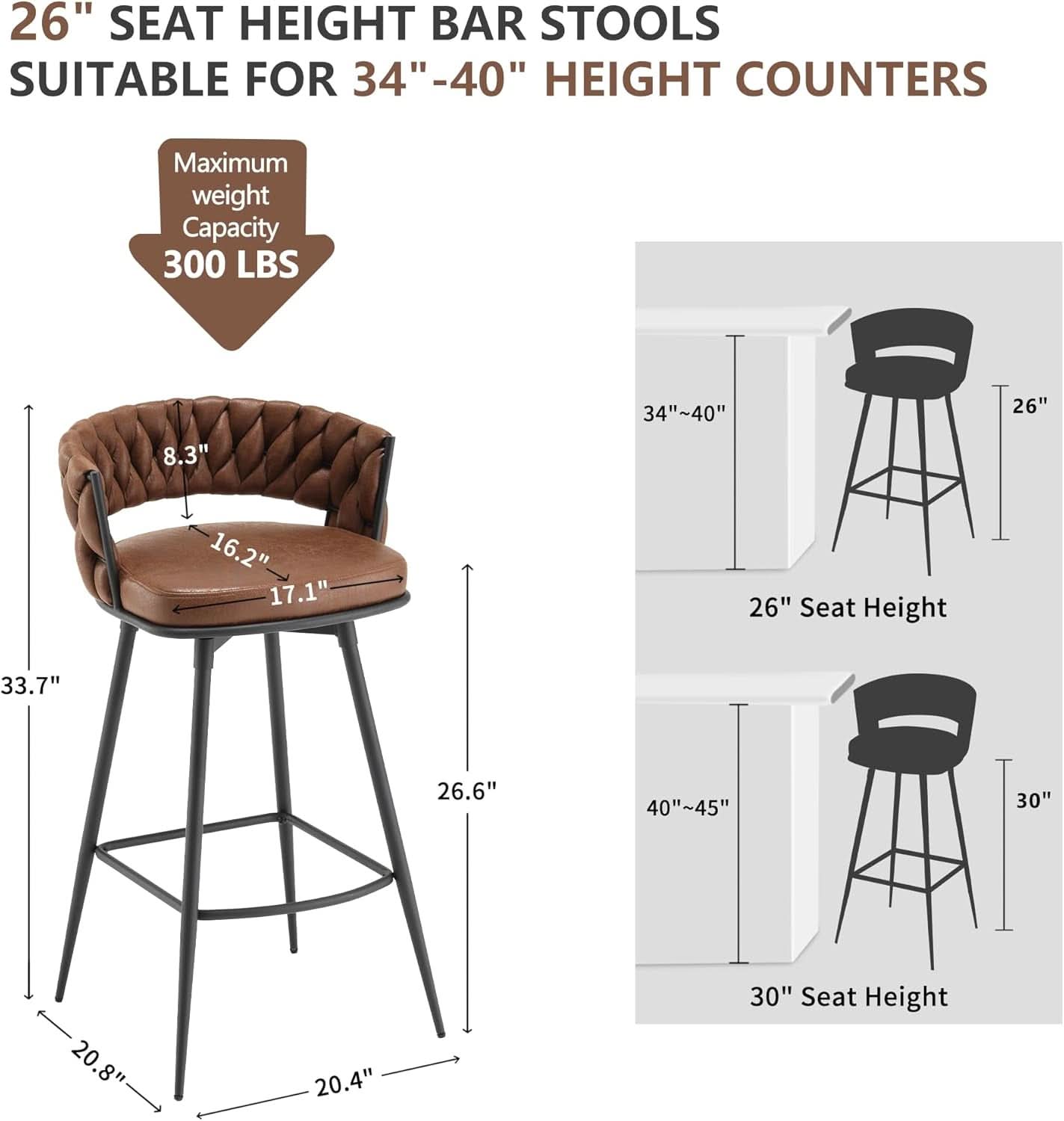 26 Inch Counter Height Bar Stools Set Of 4 With 180 Degree Swivel