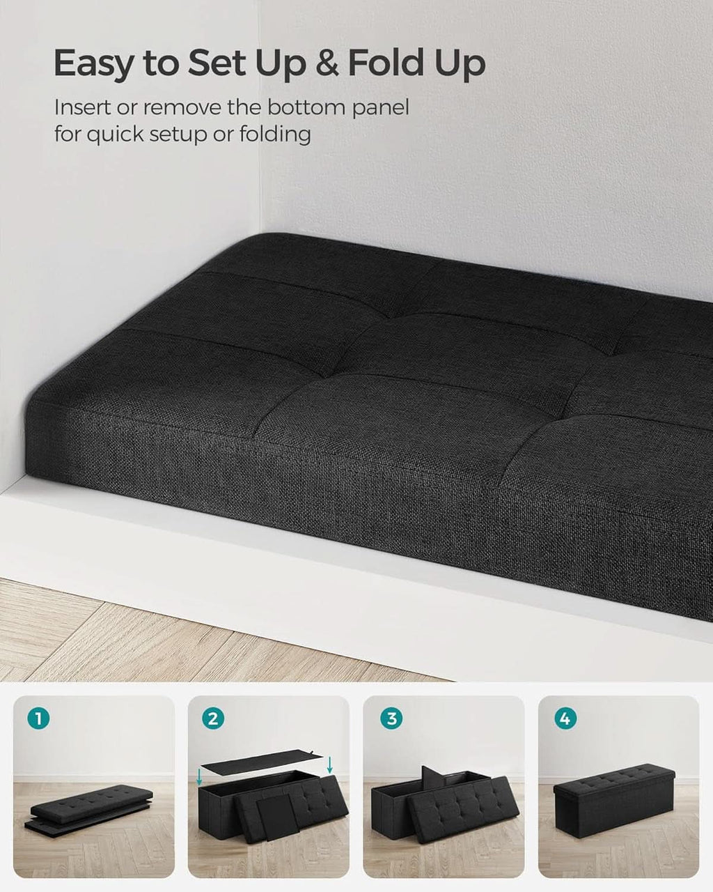 Ink Black 43 Inches Super Ultra Foldable Storage Ottoman