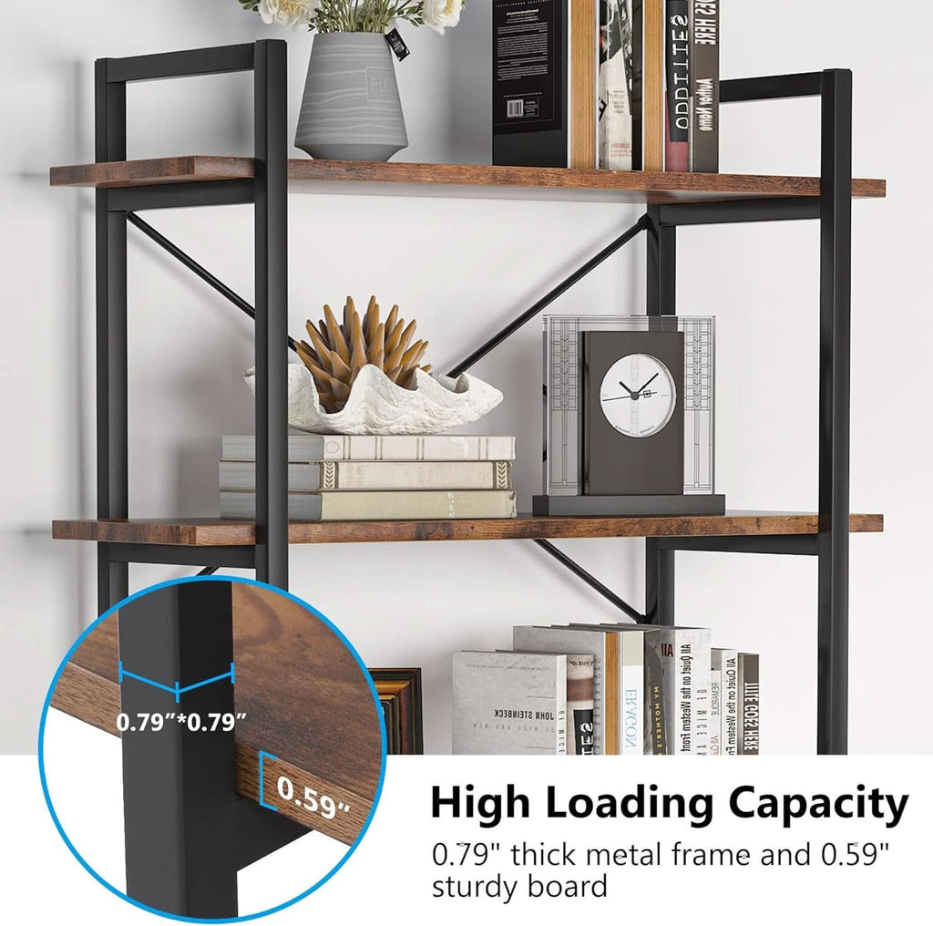 Industrial Rustic 5 Tier Etagere Bookshelf With Metal Frame
