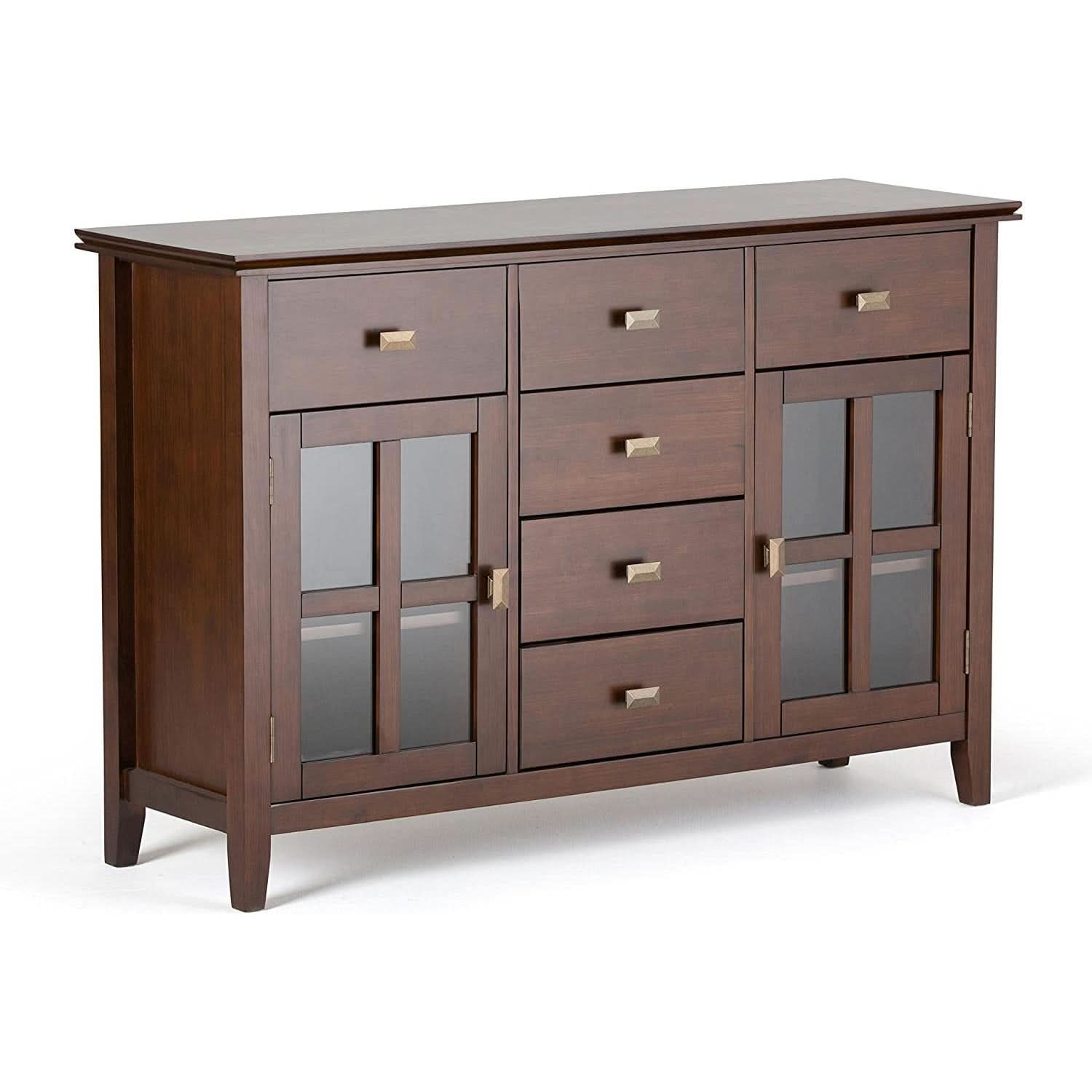 Pine Wood Sideboard Buffet Russet Brown Adjustable Shelves