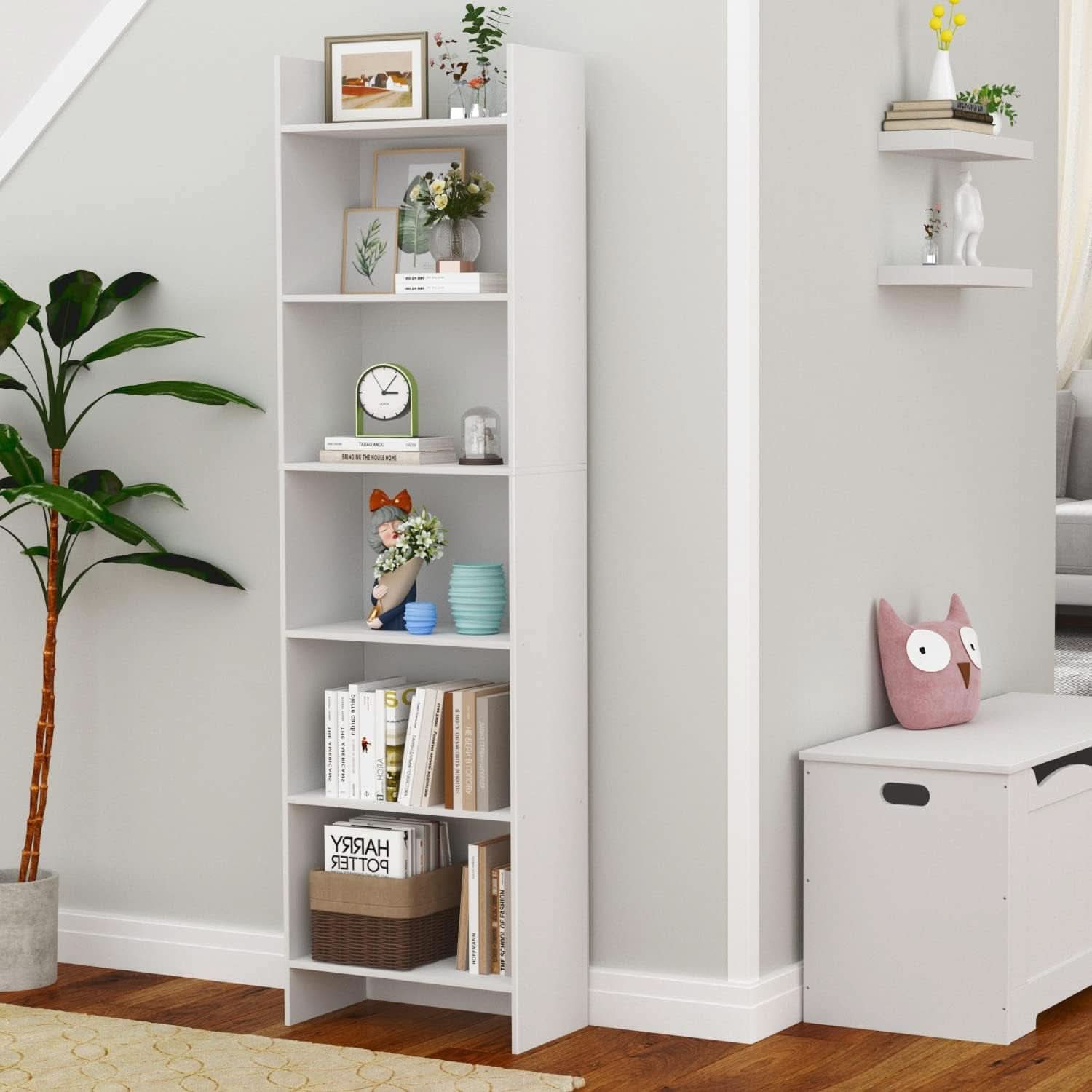White 6-Tier Bookshelf Anti Tip Design For Home Office