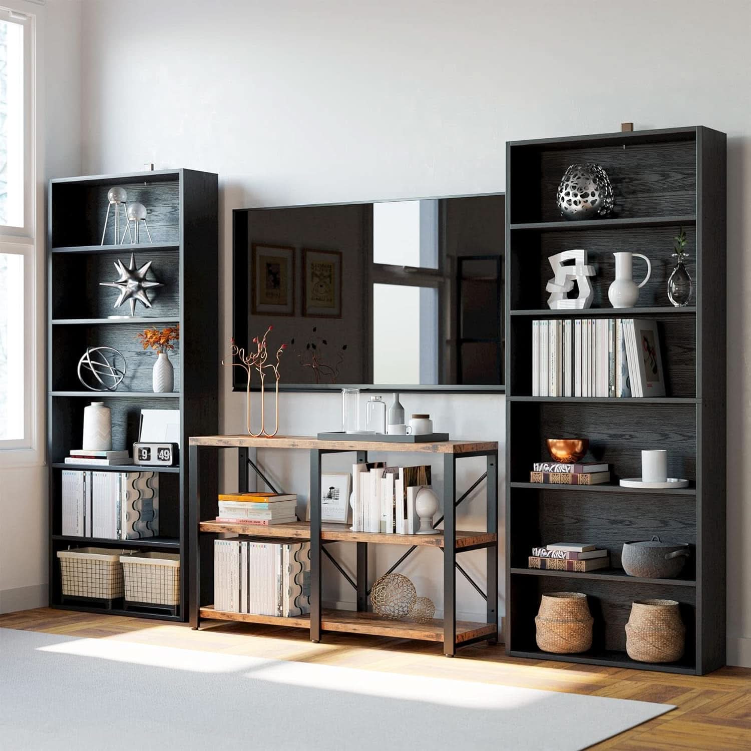 Floor Standing Walnut Finish Bookcase 6 Tier 70 Inches
