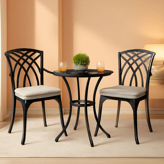 Outdoor Cast Aluminum Bistro Set 3 Piece With Umbrella Hole Gray Cushions