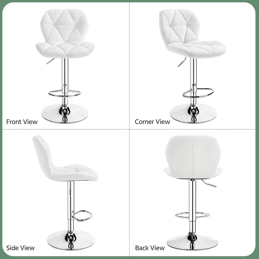 Pair Of White PU Leather Height Adjustable Bar Stools