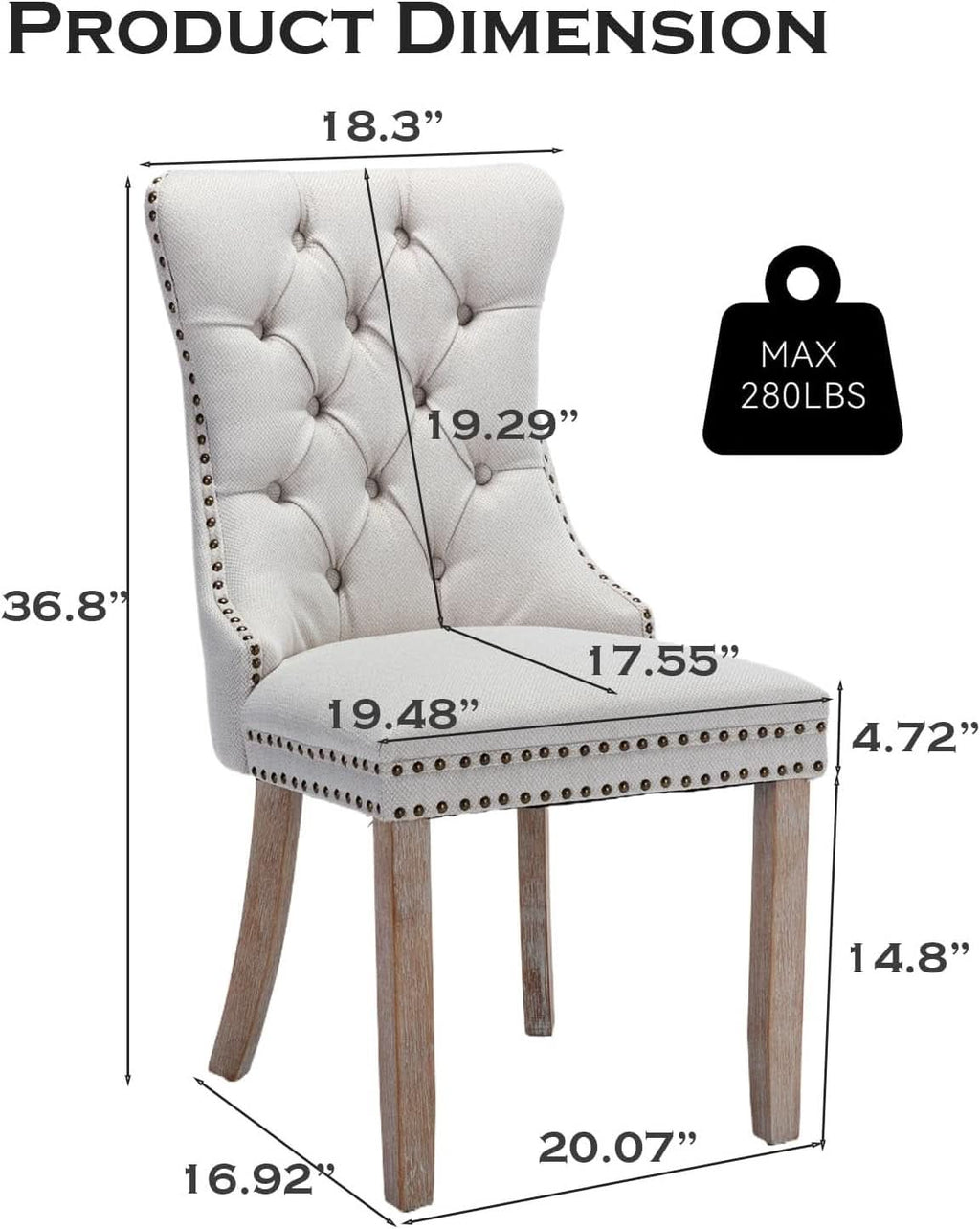 Beige Linen Dining Chairs Set Of 4 With Nailhead Trim