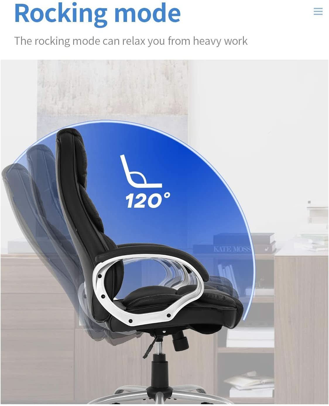 High Back Ergonomic Office Chair PU Leather Black Lumbar