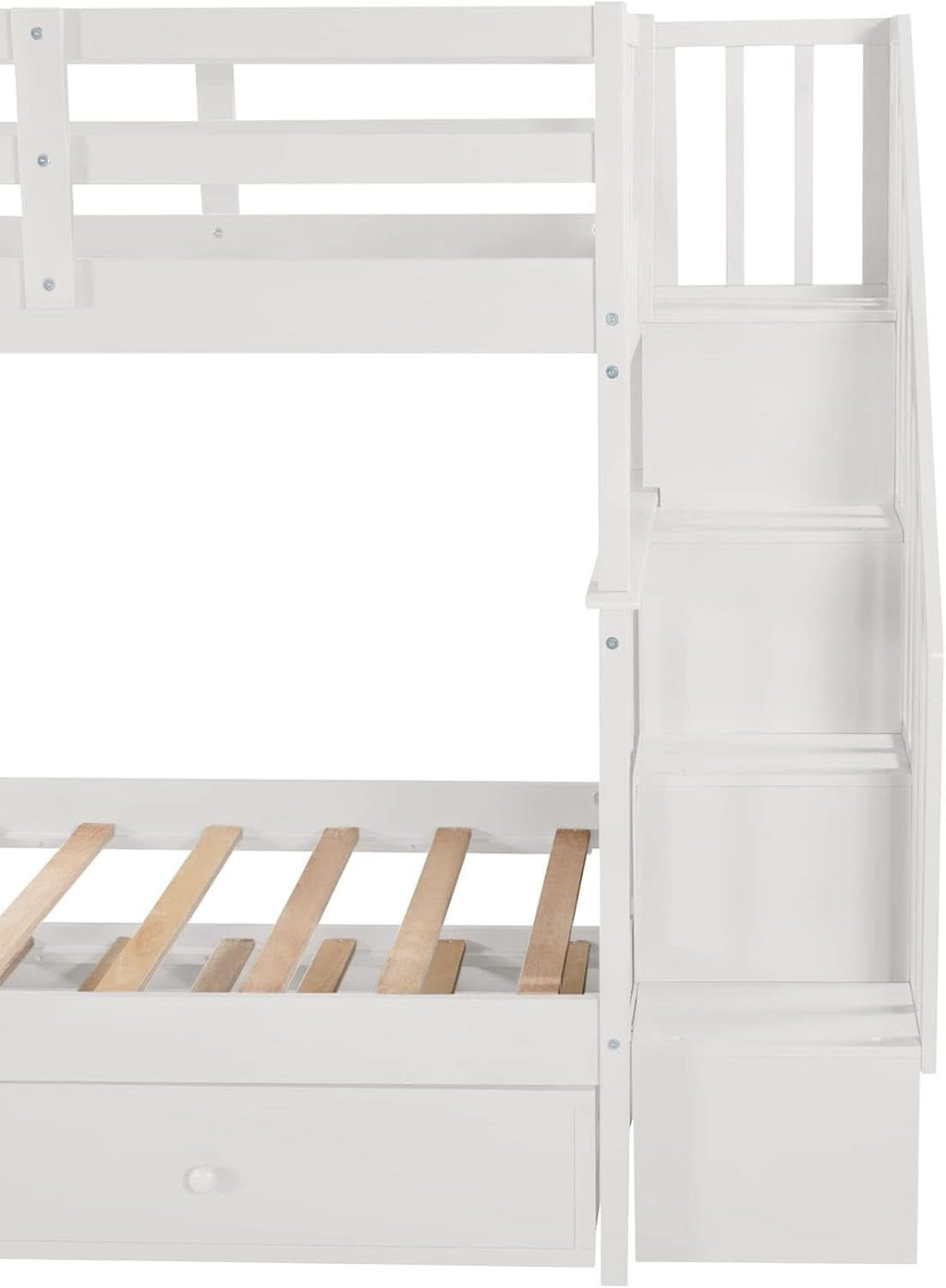 Twin Over Twin Bunk Bed With Stairs And Trundle White