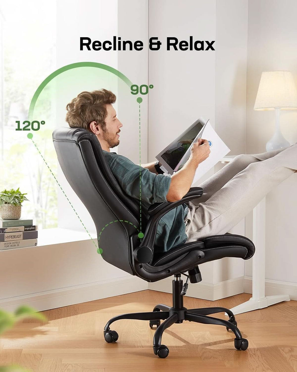 Executive Office Chair With Flip Up Armrests PU Leather Black