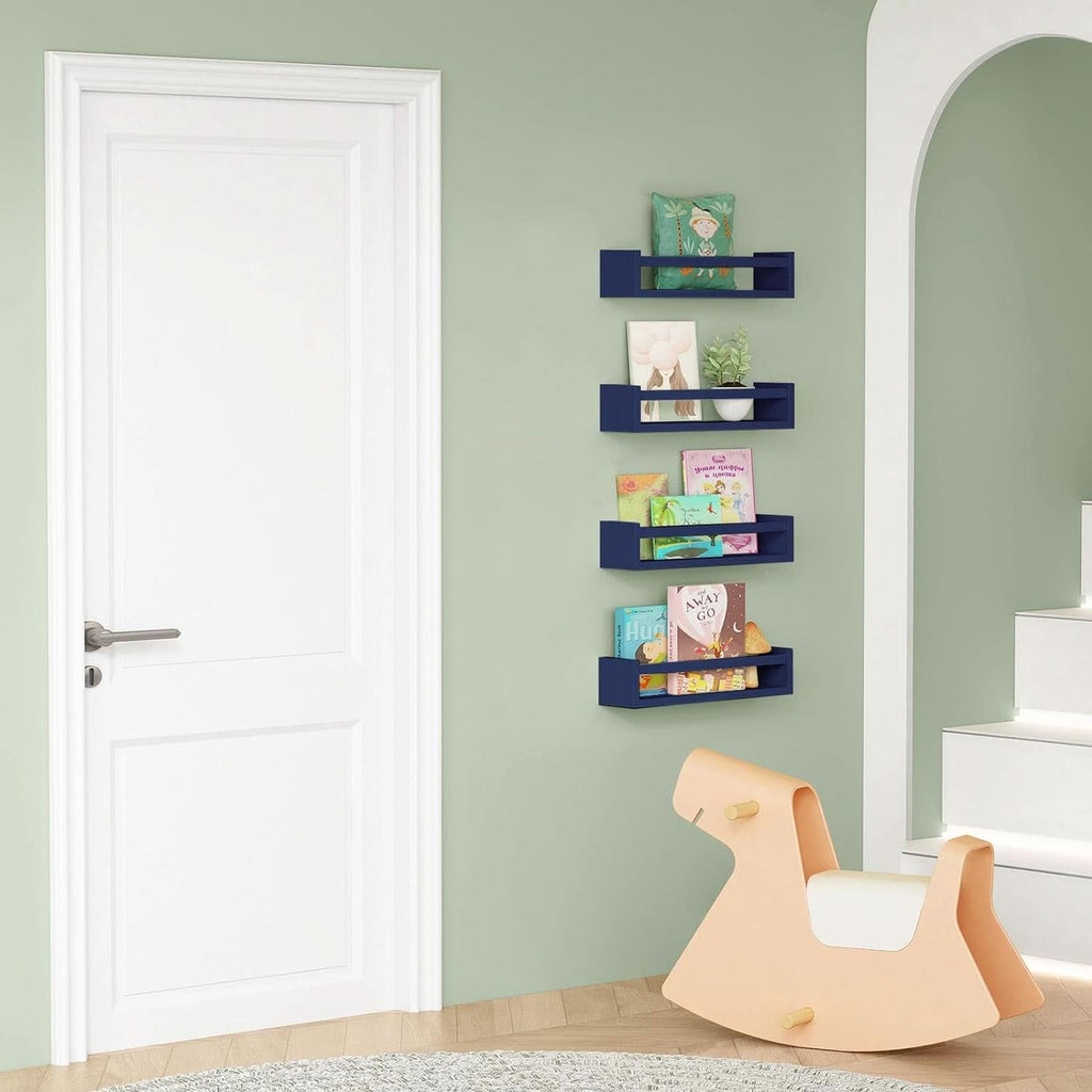 Navy Blue Floating Book Shelves Set of 4 Wall Mounted