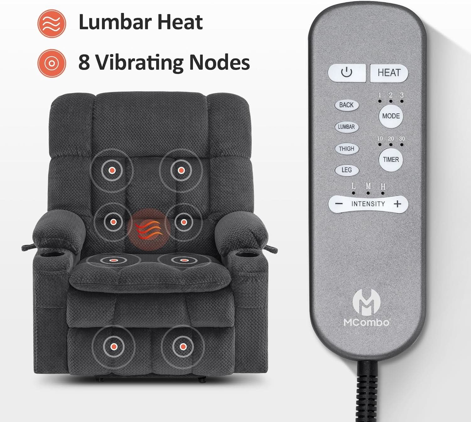 Dark Grey Wide Power Lift Recliner With Massage And USB