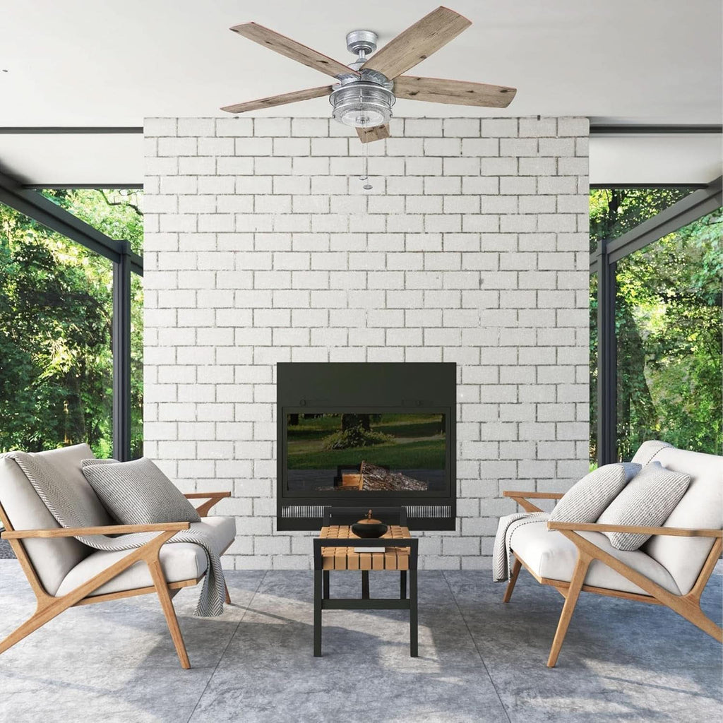 52 Inch Indoor Outdoor Ceiling Fan LED Light Dual Mount