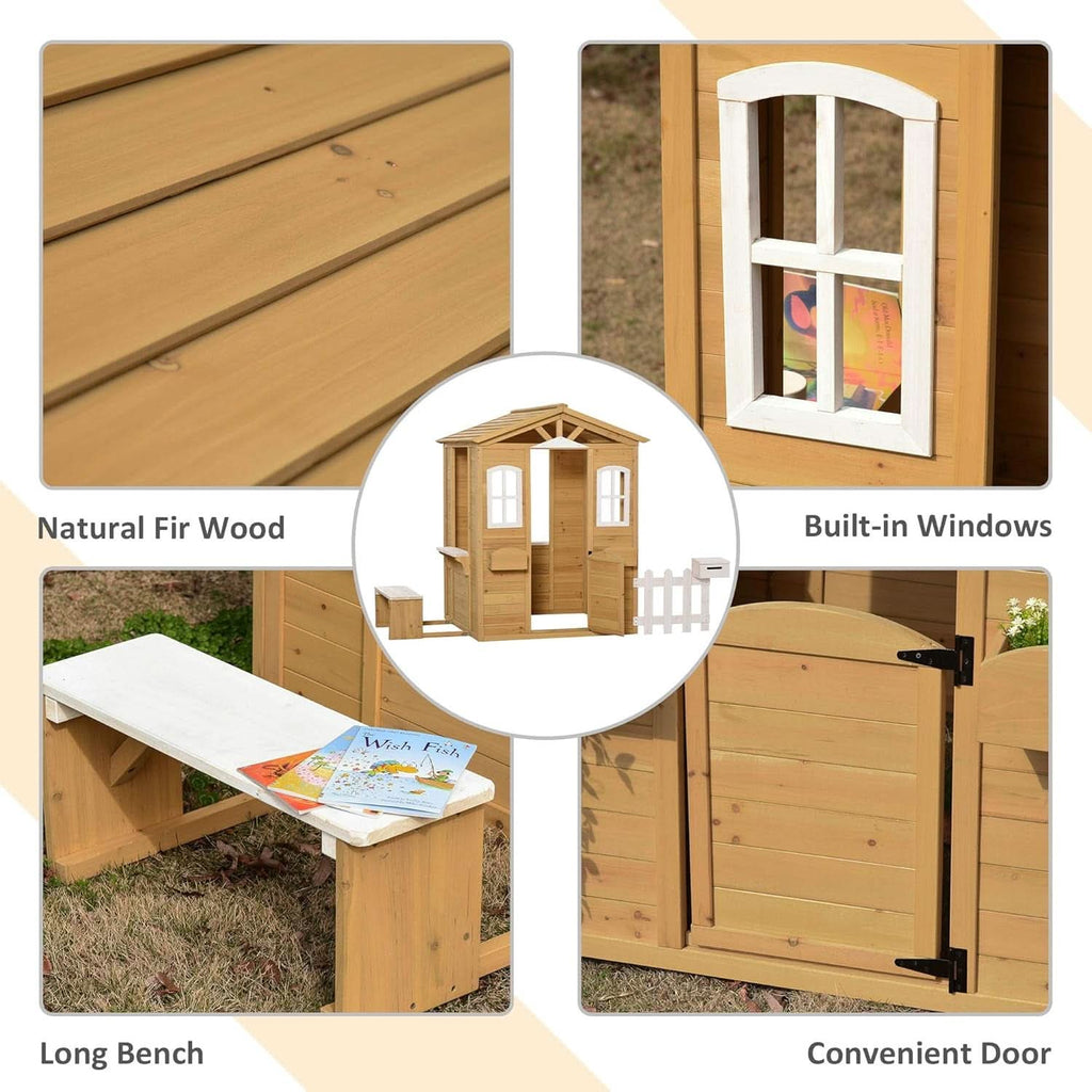Kids Outdoor Wood Playhouse With Working Door And Windows