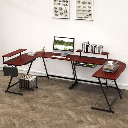 Vista L Shape Desk With Adjustable Monitor Stand Cherry
