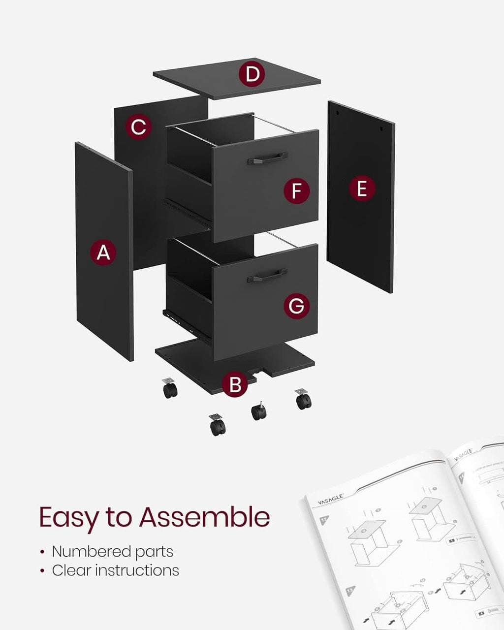 2-Drawer File Cabinet Matte Black For Home Office And Printer Stand Fits A4 And Letter Files