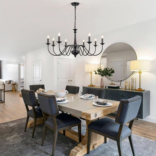 Eight Light Black Farmhouse Chandelier Ceiling Fixture