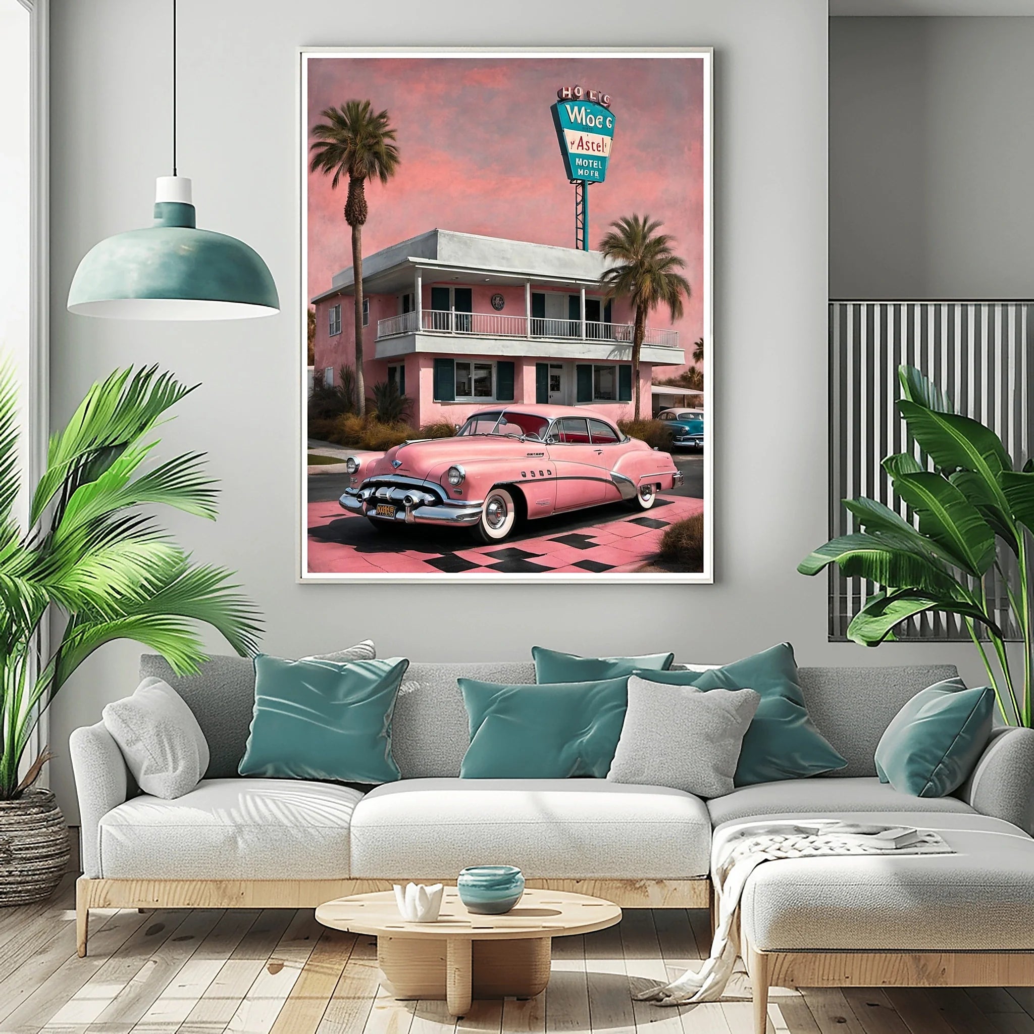 1950 American Riviera Pink Motel Wall Art | Mid-Century Retro Travel Decor