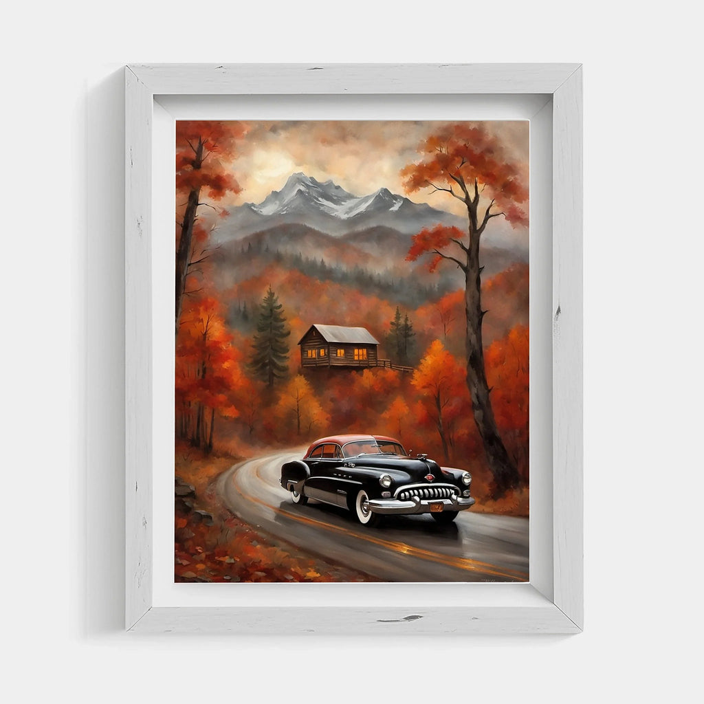 1950 American Riviera Mountain Road Trip Wall Art | Classic Car Autumn Landscape