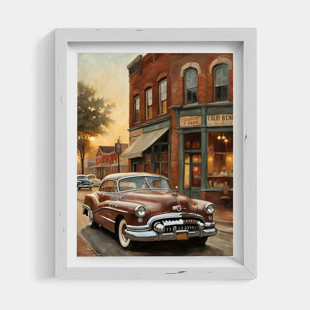 1950 American Riviera Downtown Street View Wall Art | Vintage Urban Classic Car Print