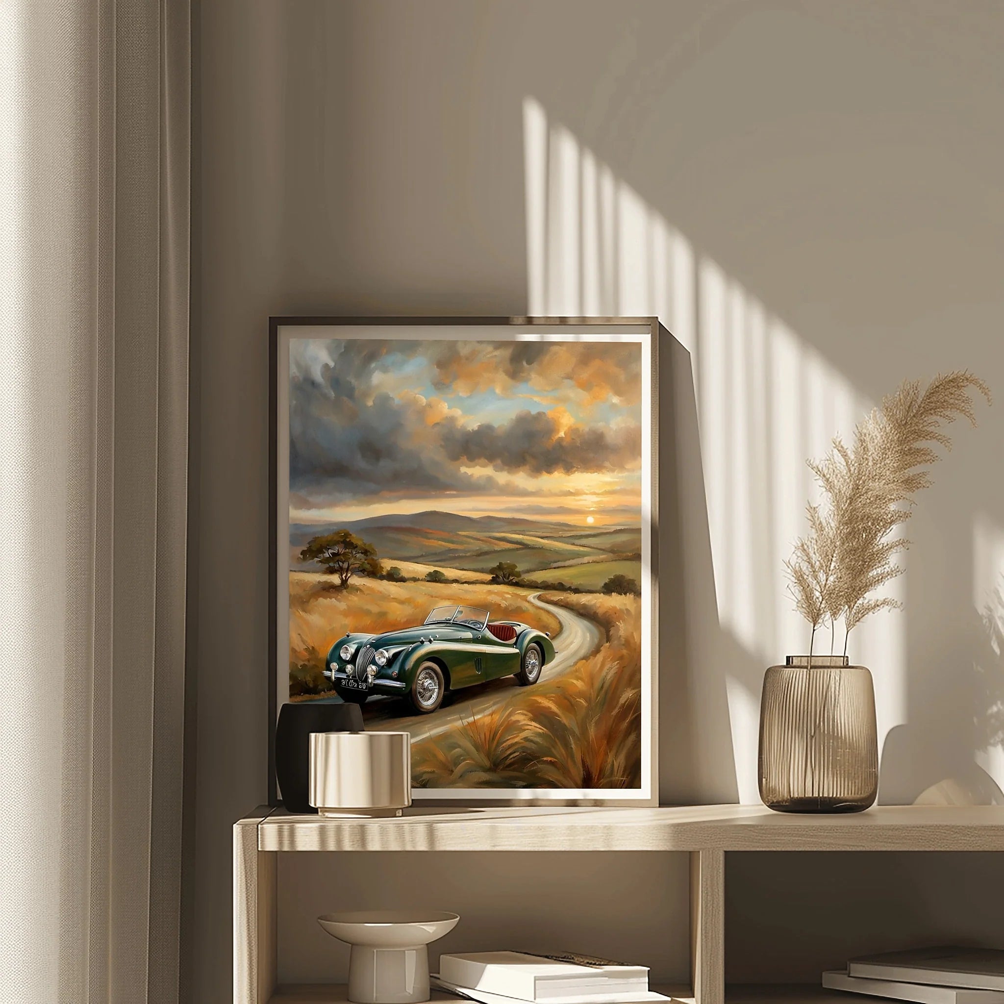 1950 British Racing Roadster Country Road Wall Art | Vintage Motorsport Print
