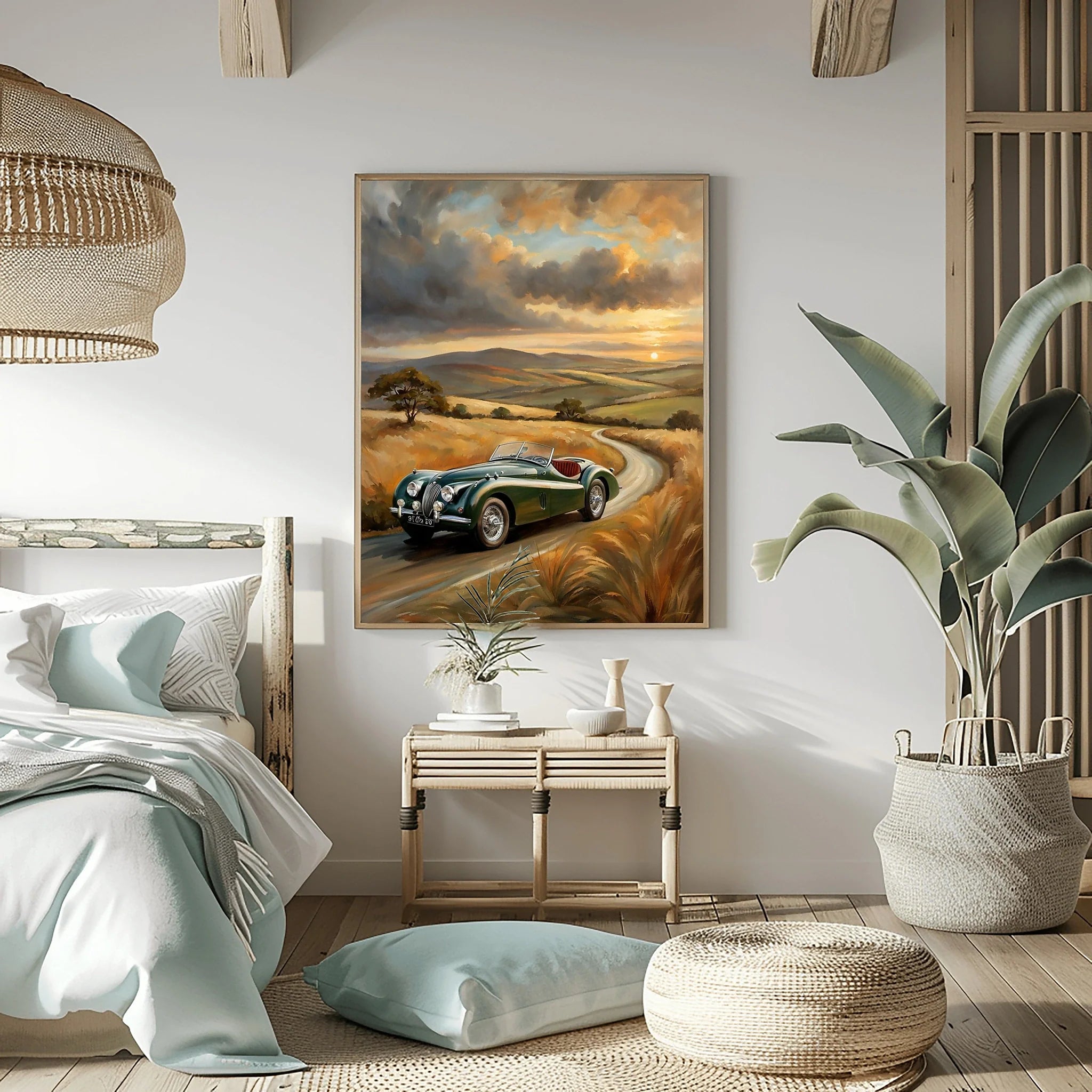 1950 British Racing Roadster Country Road Wall Art | Vintage Motorsport Print