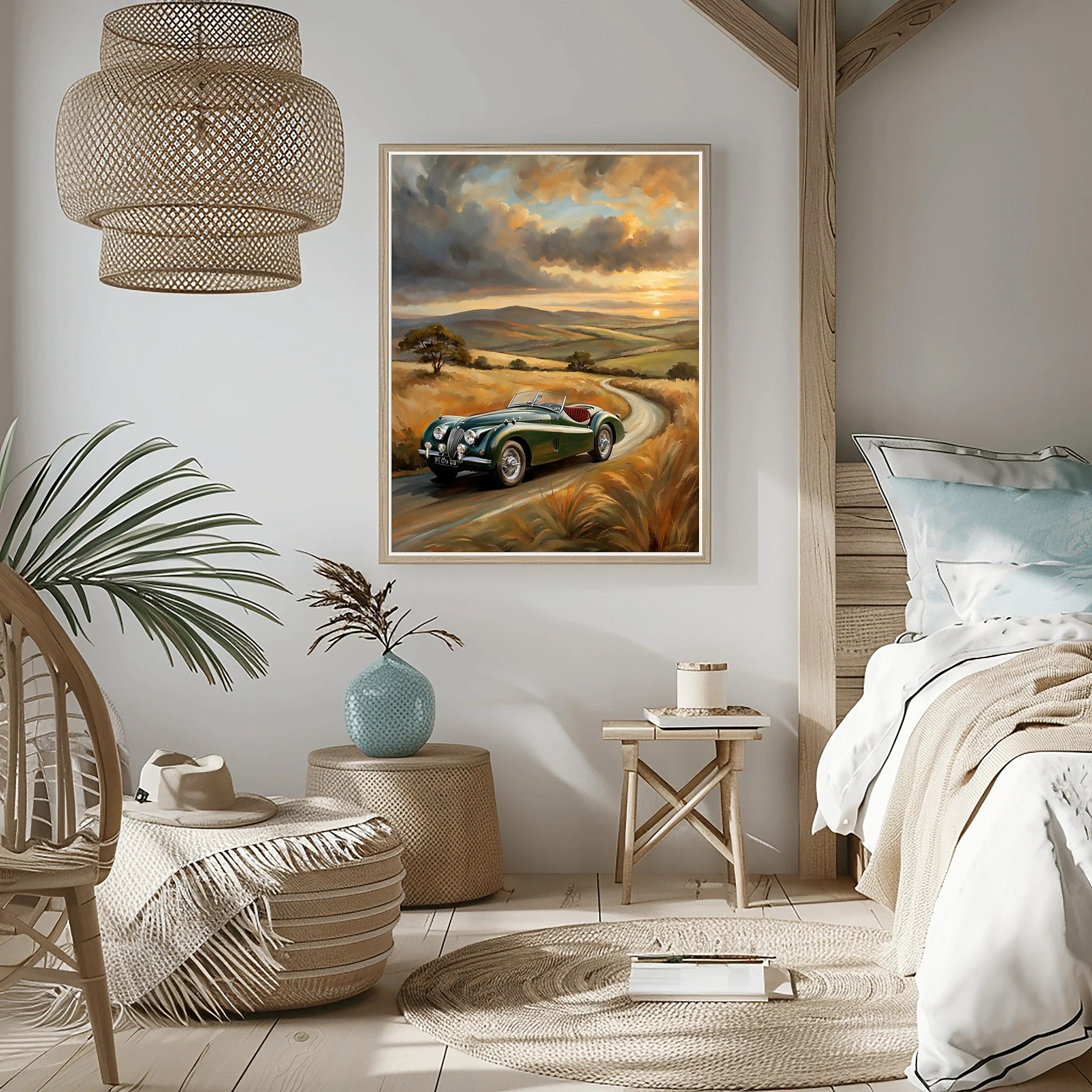 1950 British Racing Roadster Country Road Wall Art | Vintage Motorsport Print
