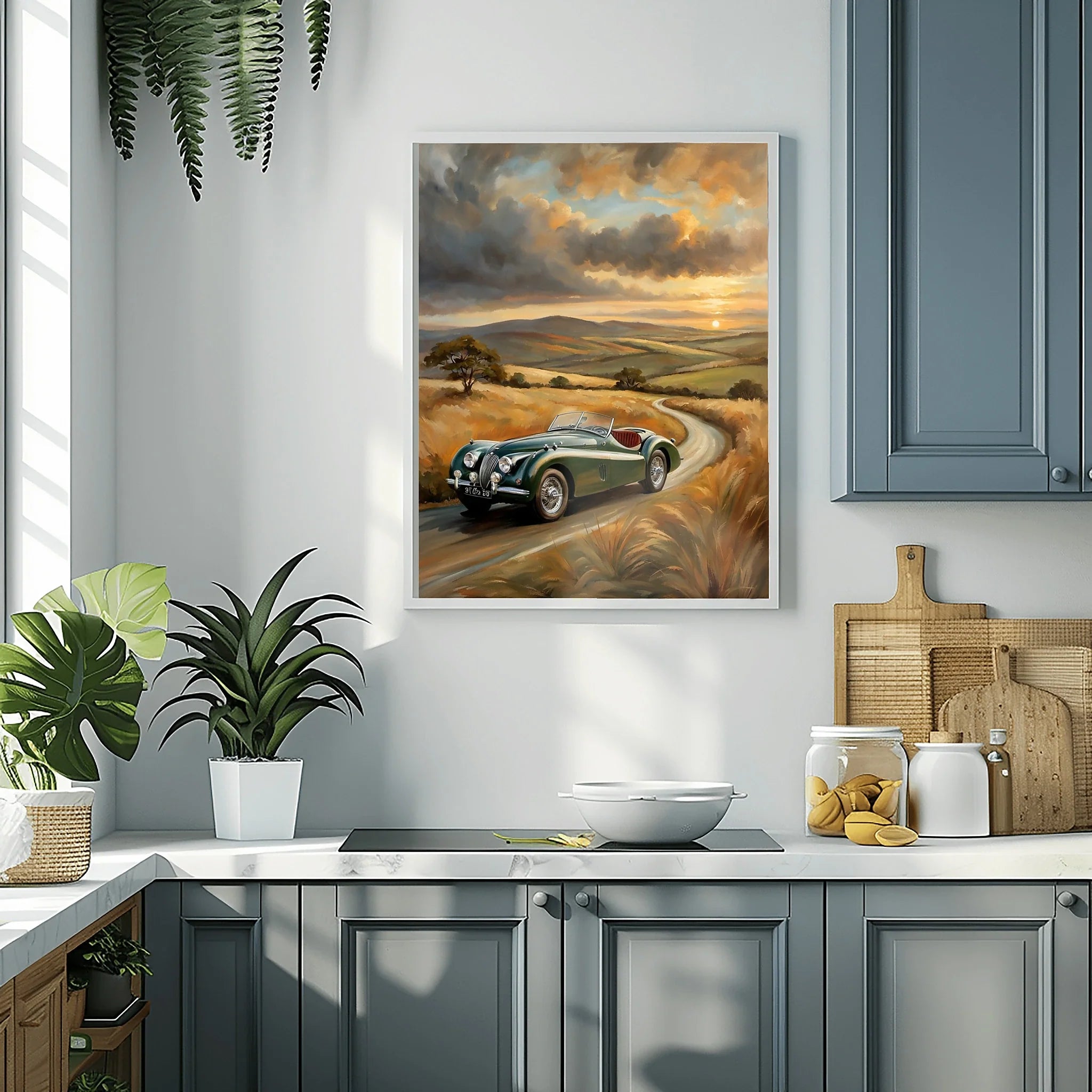 1950 British Racing Roadster Country Road Wall Art | Vintage Motorsport Print