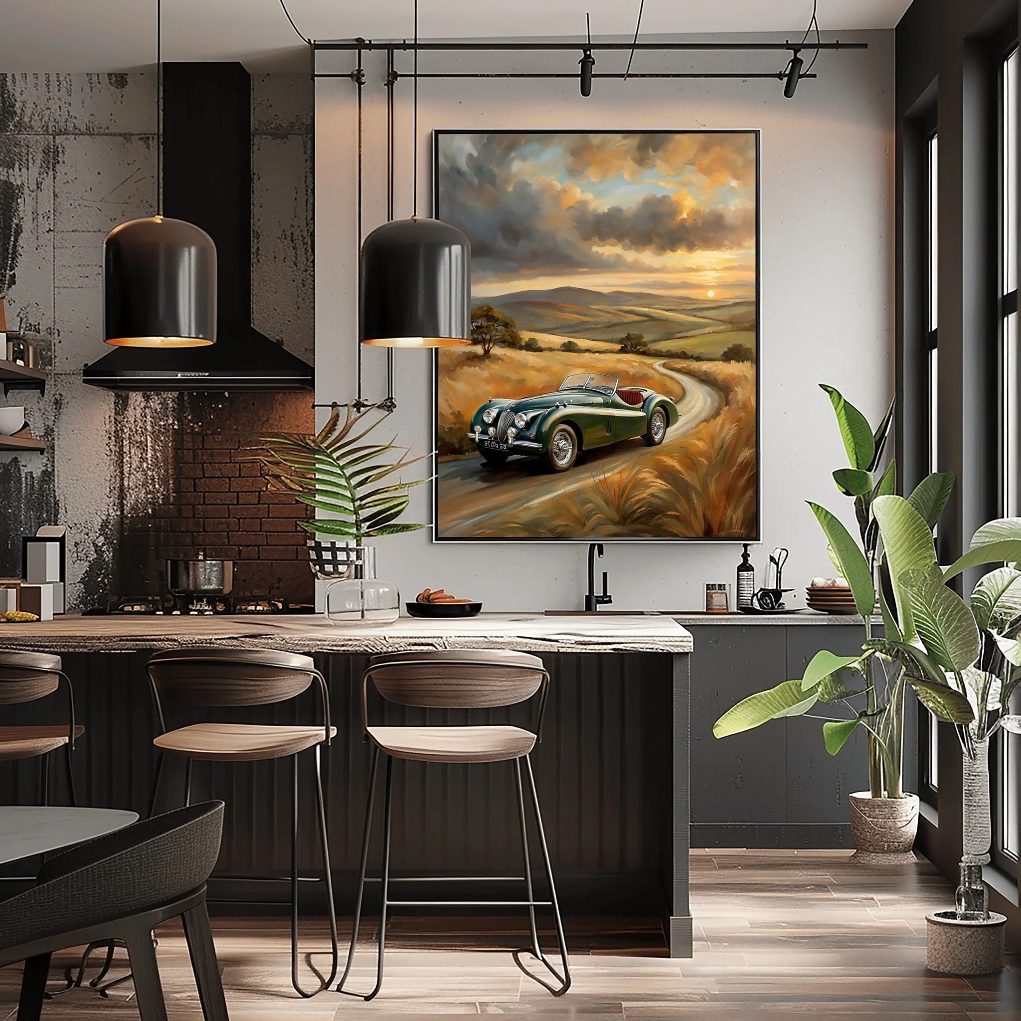 1950 British Racing Roadster Country Road Wall Art | Vintage Motorsport Print