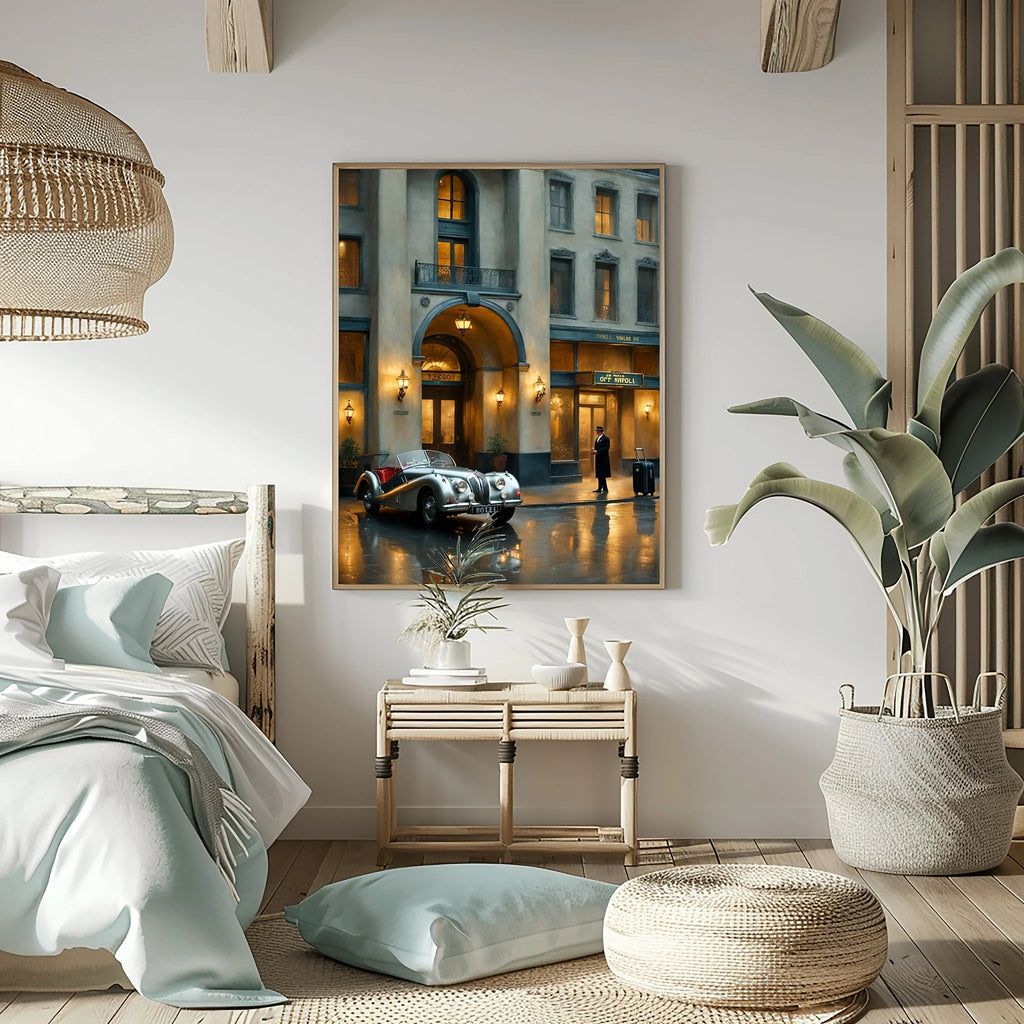 1950 British Racing Roadster Luxury Hotel Wall Art | Classic Automotive Elegance