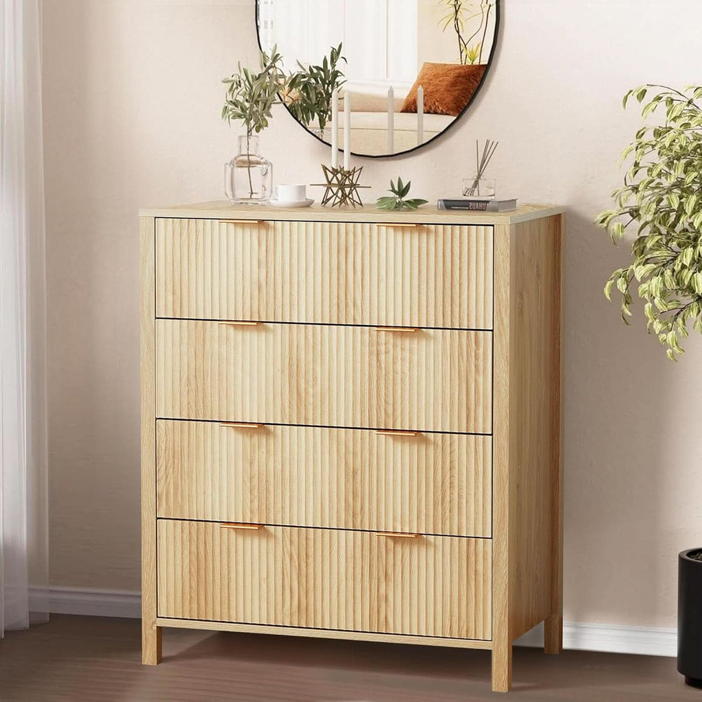 4 Drawer Dresser With Fluted Wave Panel Natural Wood