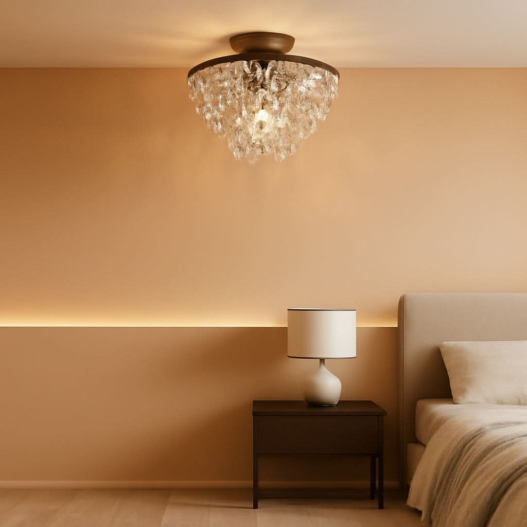 Small Bronze Modern Crystal Chandelier Semi Flush Hallway Light