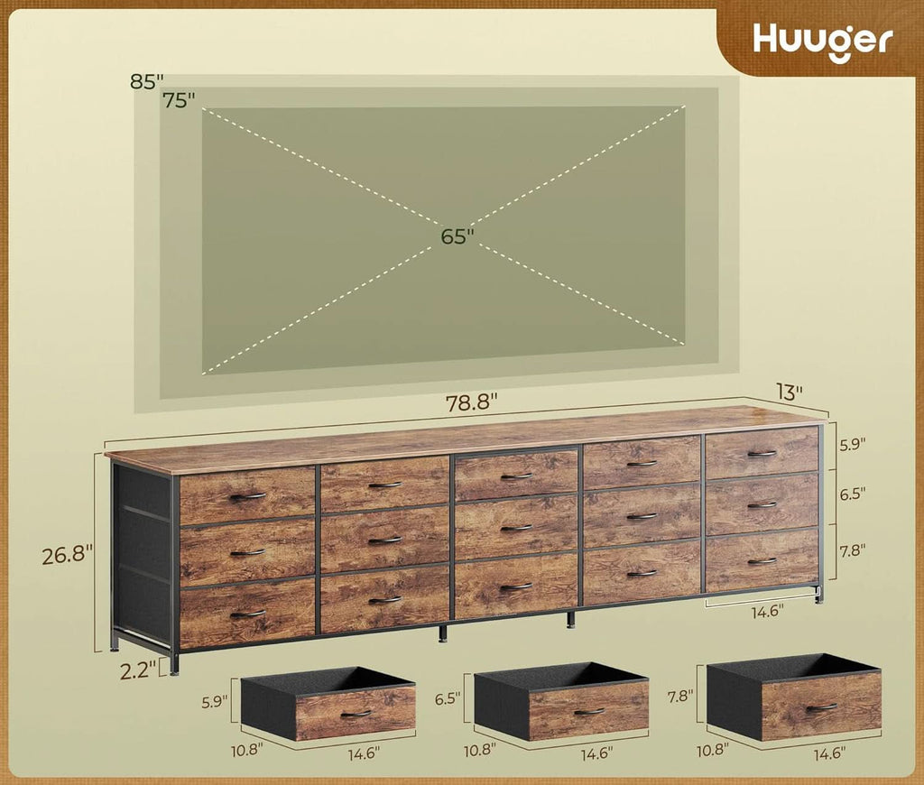 Ultralong 78Inch Dresser With Fifteen Storage Drawers