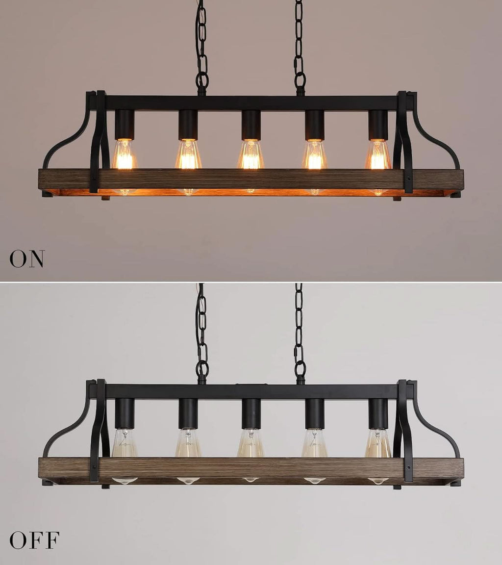 Rustic 5 Light Linear Chandelier Kitchen Island Black