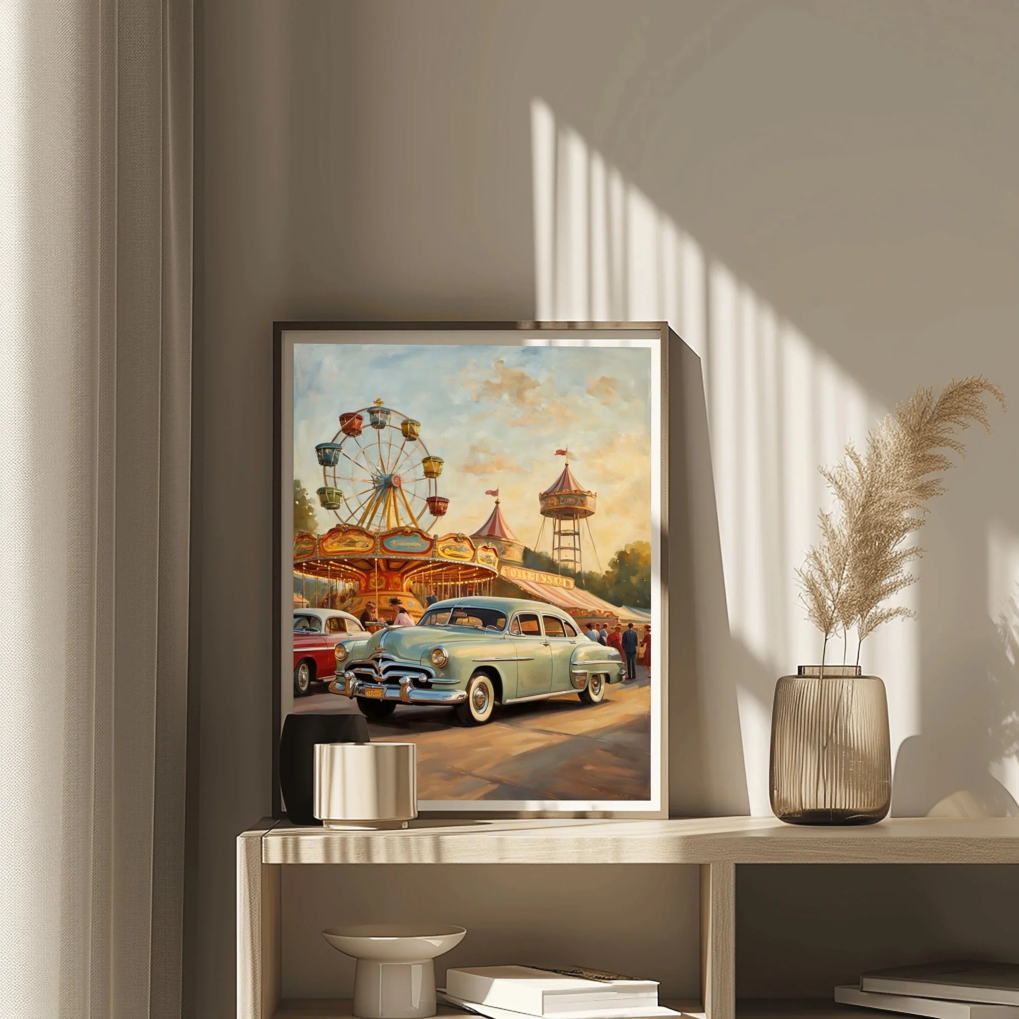 1951 Step-Down Racing Legend Country Fair Wall Art | Retro Festival Automotive Print