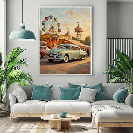 1951 Step-Down Racing Legend Country Fair Wall Art | Retro Festival Automotive Print