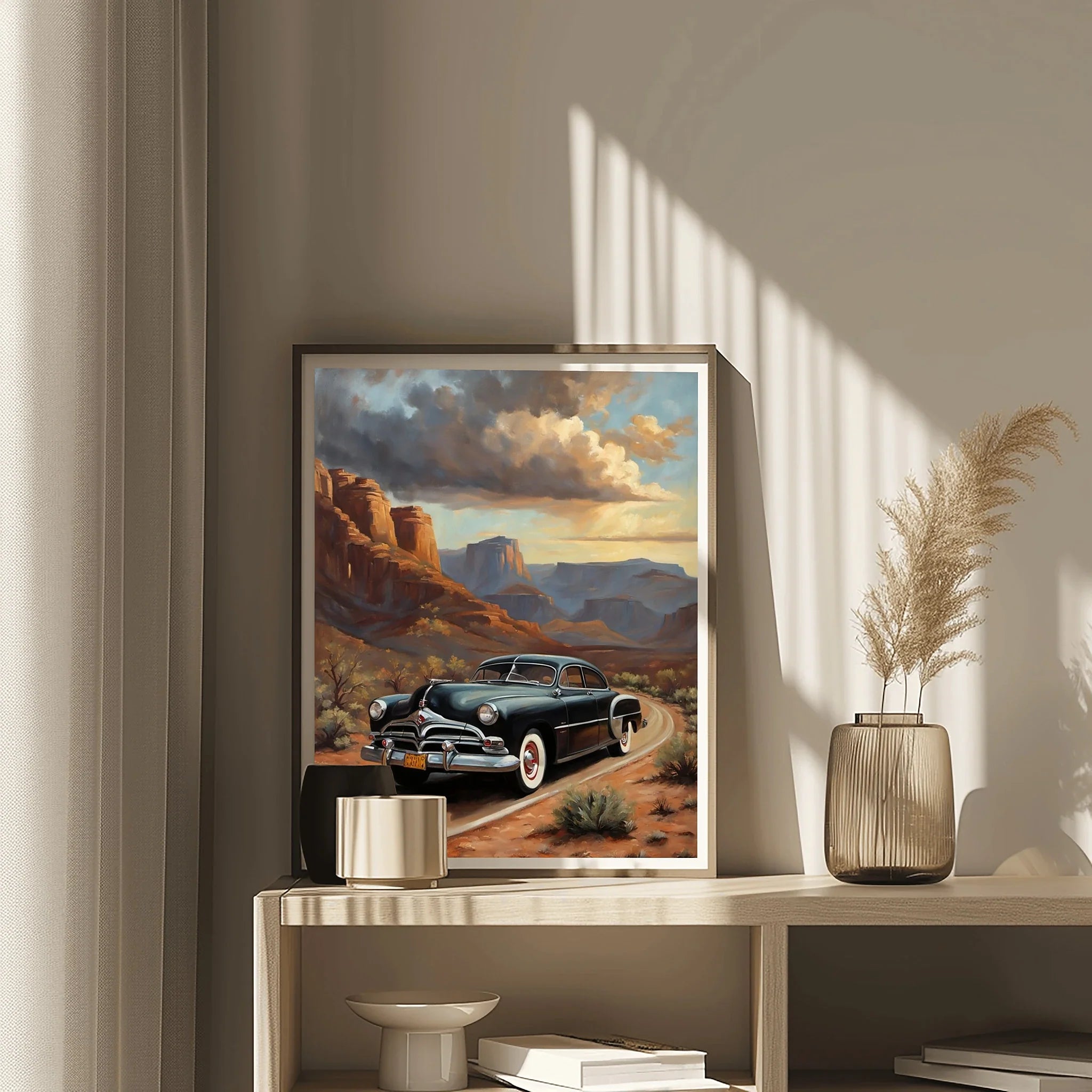 1951 Step-Down Racing Legend Red Rock Desert Wall Art | Vintage Racing Landscape