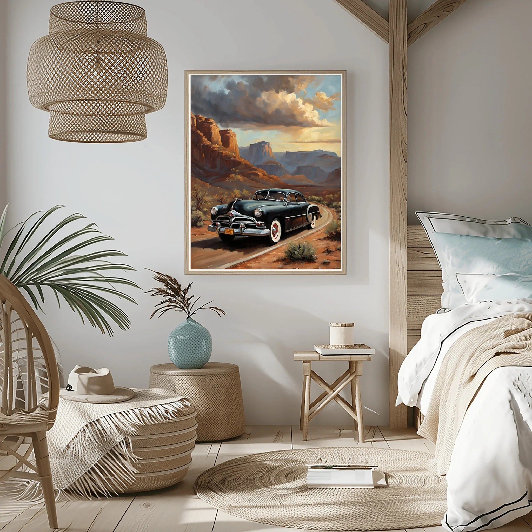 1951 Step-Down Racing Legend Red Rock Desert Wall Art | Vintage Racing Landscape